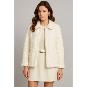 John Paul Richard Jacket Womens L White Hook and‎ Eye Collar Faux Fur Fuzzy Cozy